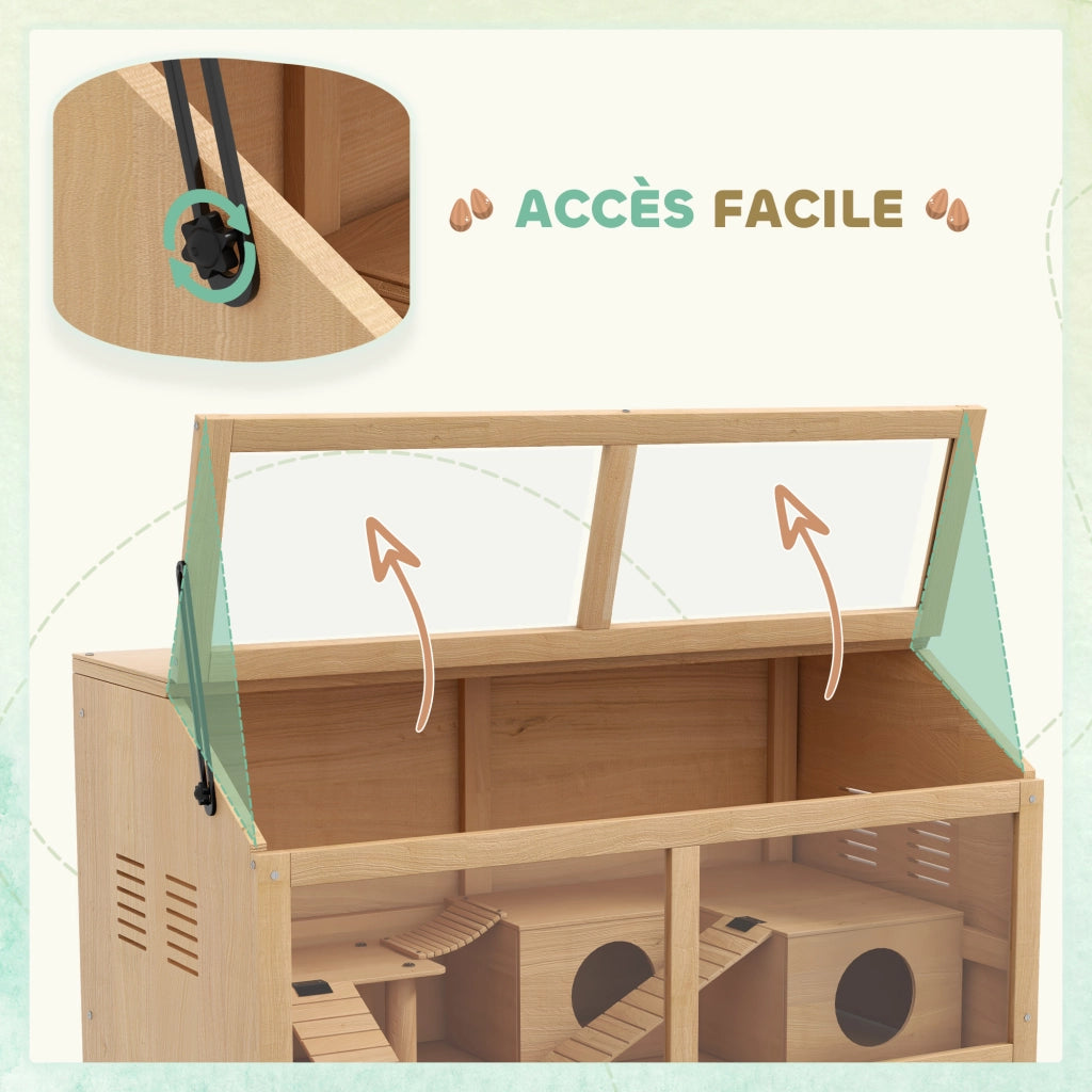 Casetta per criceti in legno con ventilazione e accessori ¨C zephmum ¨C 85x45x44cm