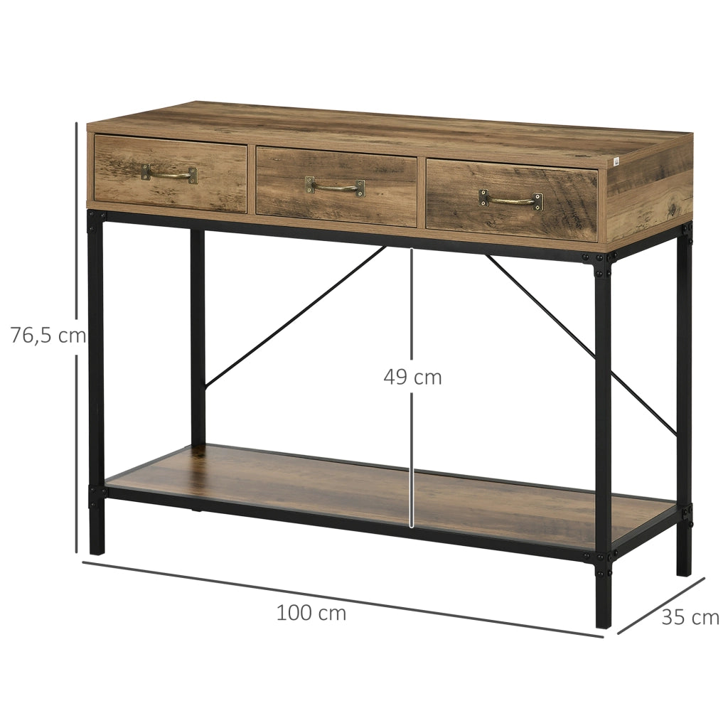 Consolle ingresso industriale 3 cassetti legno metallo nero marrone ¨C Xylo ¨C 100x35x76,5 cm
