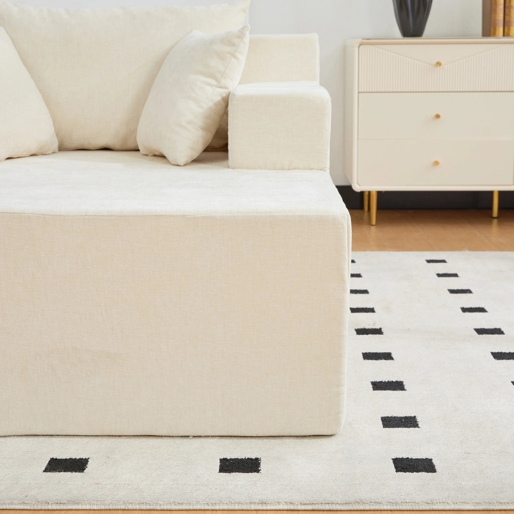 Divano con chaise longue in ciniglia beige