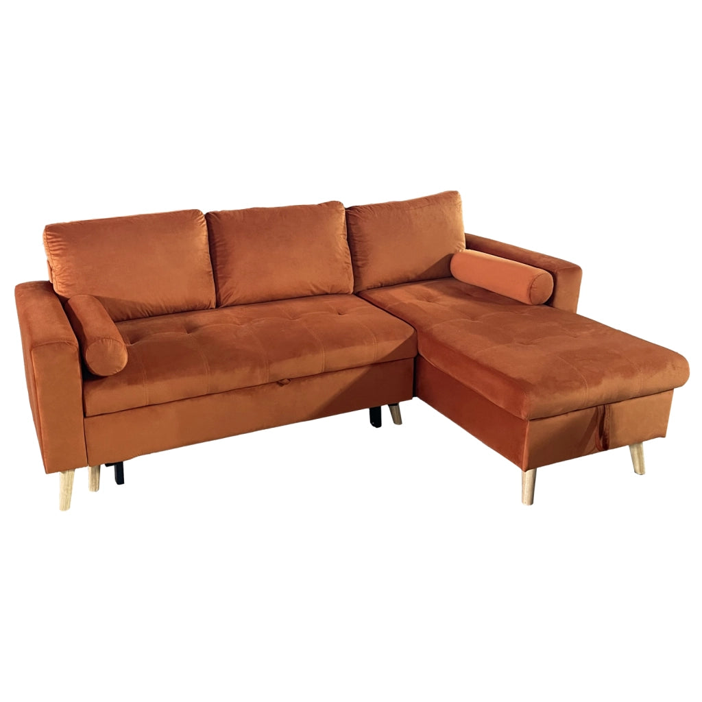 JAMESDivano letto angolare a 3 posti in velluto terracotta