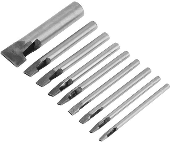 Perforatore a 9 Stuks - Piastra Ovale in Acciaio di Carbonio - Larghezza Lama 2 mm - Adatto per Punti di Lavorazione del Pelle - Lunghezza Totale 105 mm