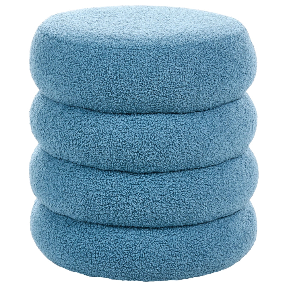 Poggiapiedi Blu Boucle Pouf rotondo Tappezzeria Glam Ottomane Mobili Soggiorno