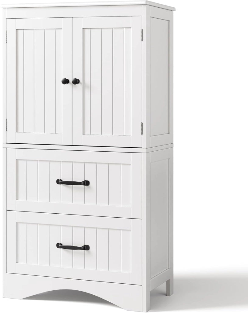 Armadietto da Cucina, Mobile bagno con 2 Cassetti, con Ripiani Regolabili, per Bagno, Soggiorno and Cucina, 60×30×110 cm,Grigio