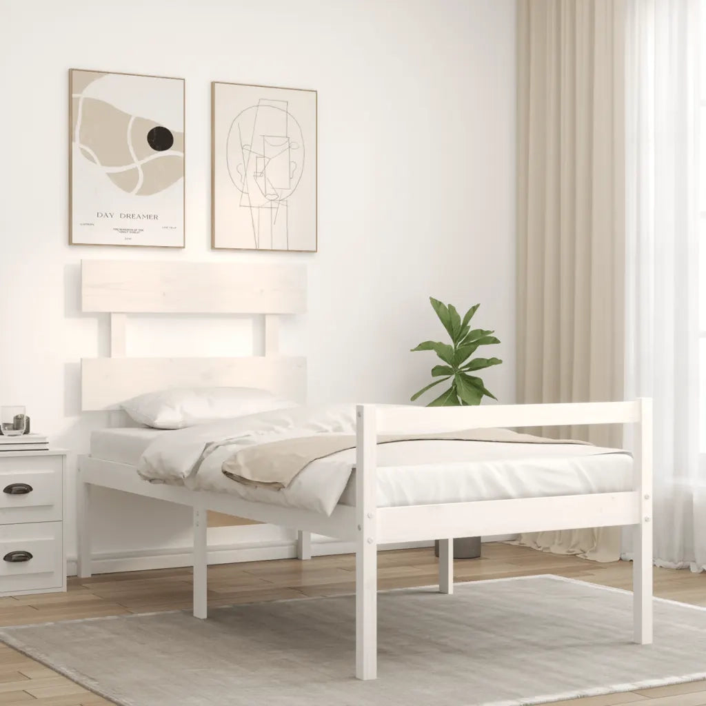 Letto per Anziani con Testiera Bianco Single in Legno Massellocod mxl 134221