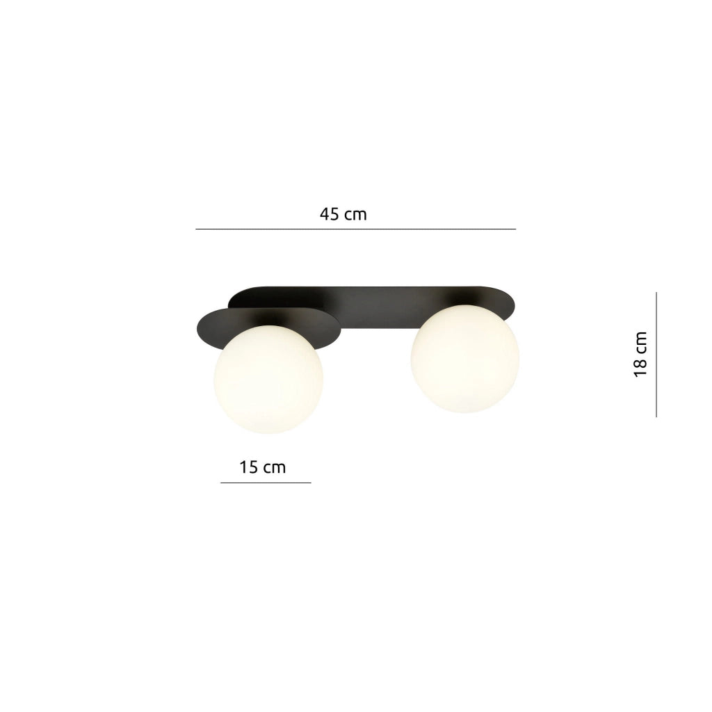 Plafoniera Emibig Plaza metallo 2xE14 nero/opal 45 cm
