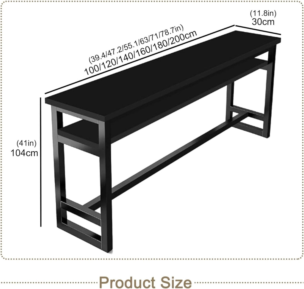 Tavolo Alto Bancone Bar Tavolo Cucina Tavolino Alto e Stretto da Balcone Salvaspazio con Telaio in Metallo per Soggiorno e Sala Da Pranzo Bar Ristorante(Black(double),71x15.8x41in)