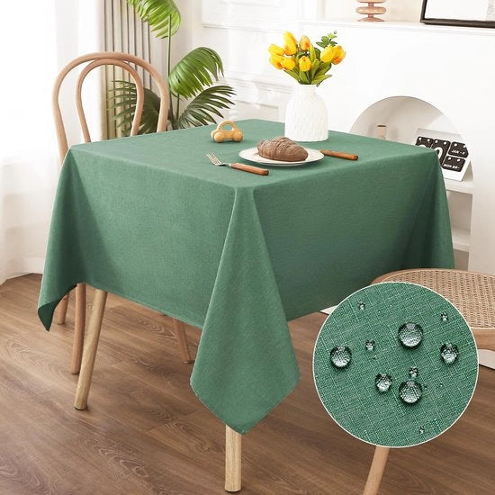 Tavolo Coperto in Lino, 140x140cm, Finestra con Effetto Lotus, Impermeabile, Resistente ai Graffi per Salotto, Cucina, Terrazza, Giardino