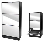 Mobile per scarpe stile design - Colore nero con facciata a specchio - 60x24x116 cm - Collezione REFLEXIO