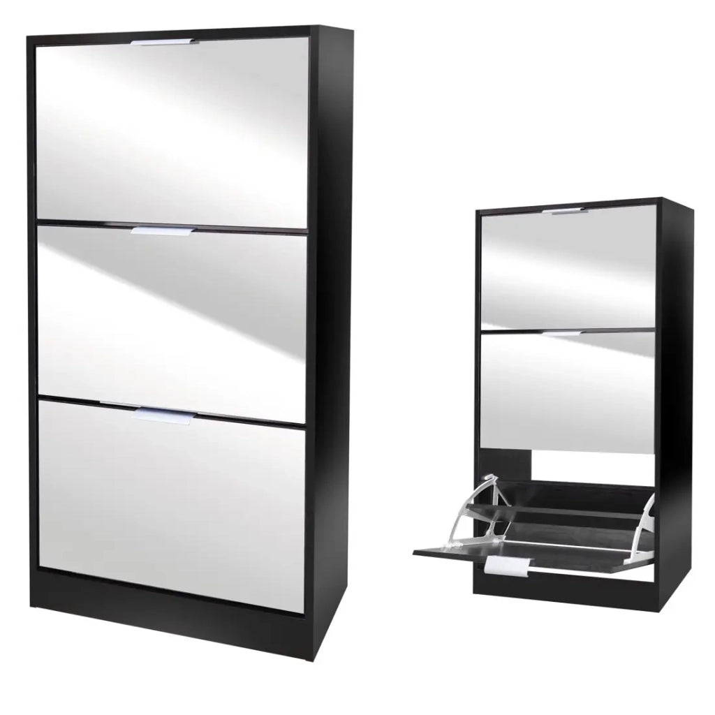 Mobile per scarpe stile design - Colore nero con facciata a specchio - 60x24x116 cm - Collezione REFLEXIO