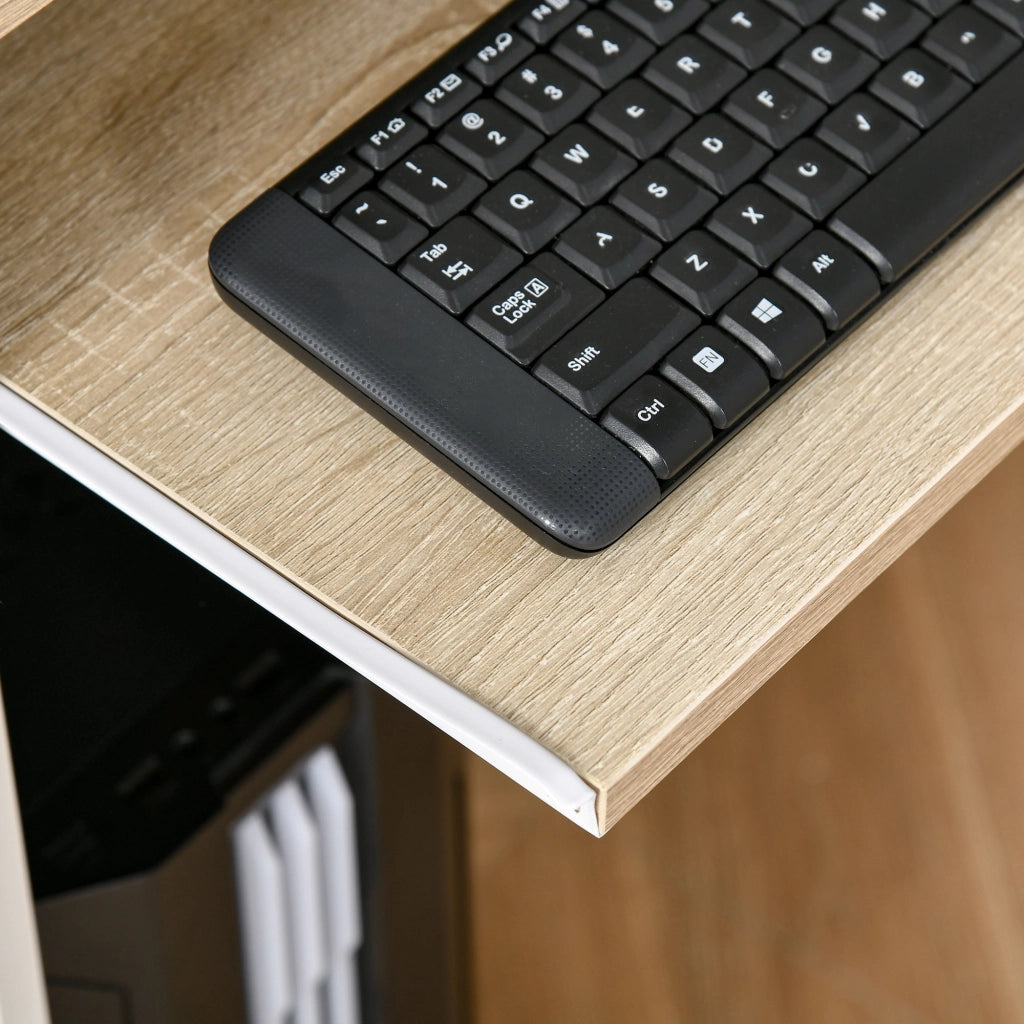 EasyComfort Scrivania per Camera, Scrivania PC in Legno, Scrivania per Computer con Ripiano Tastiera, Bianca e Rovere