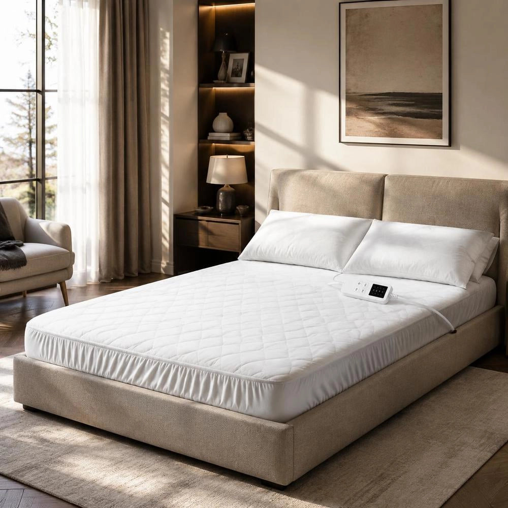 Electric Heated Blanket, 195 X 165 Cm, Queen-size Bed Warmer, With 4 Heat Settings, 12-hour Timer, 8-hour Automatic Shut-off, Elasticated Pockets All Around, Mattress Pads Made Of Brushed Fabric