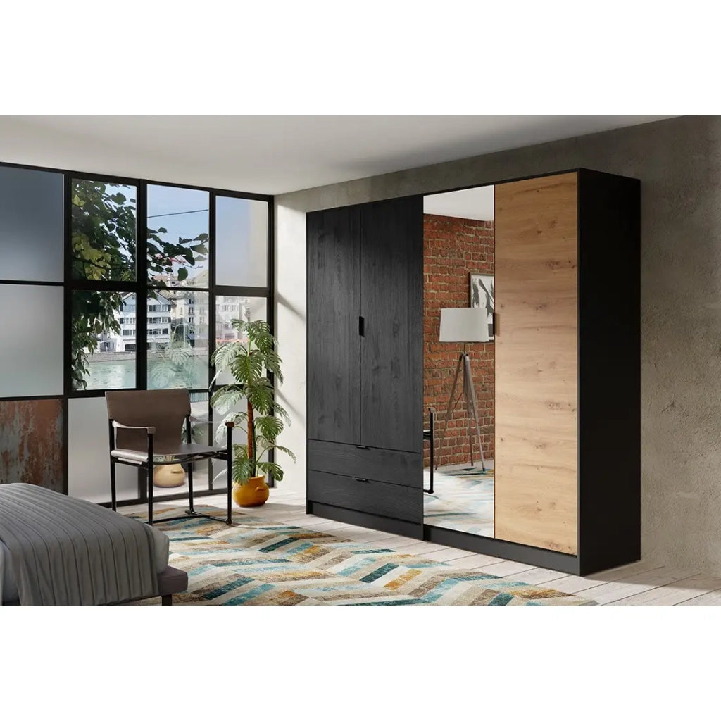 Armadio 4 Porte ISAC - Design Moderno con Specchio e 2 Cassetti
