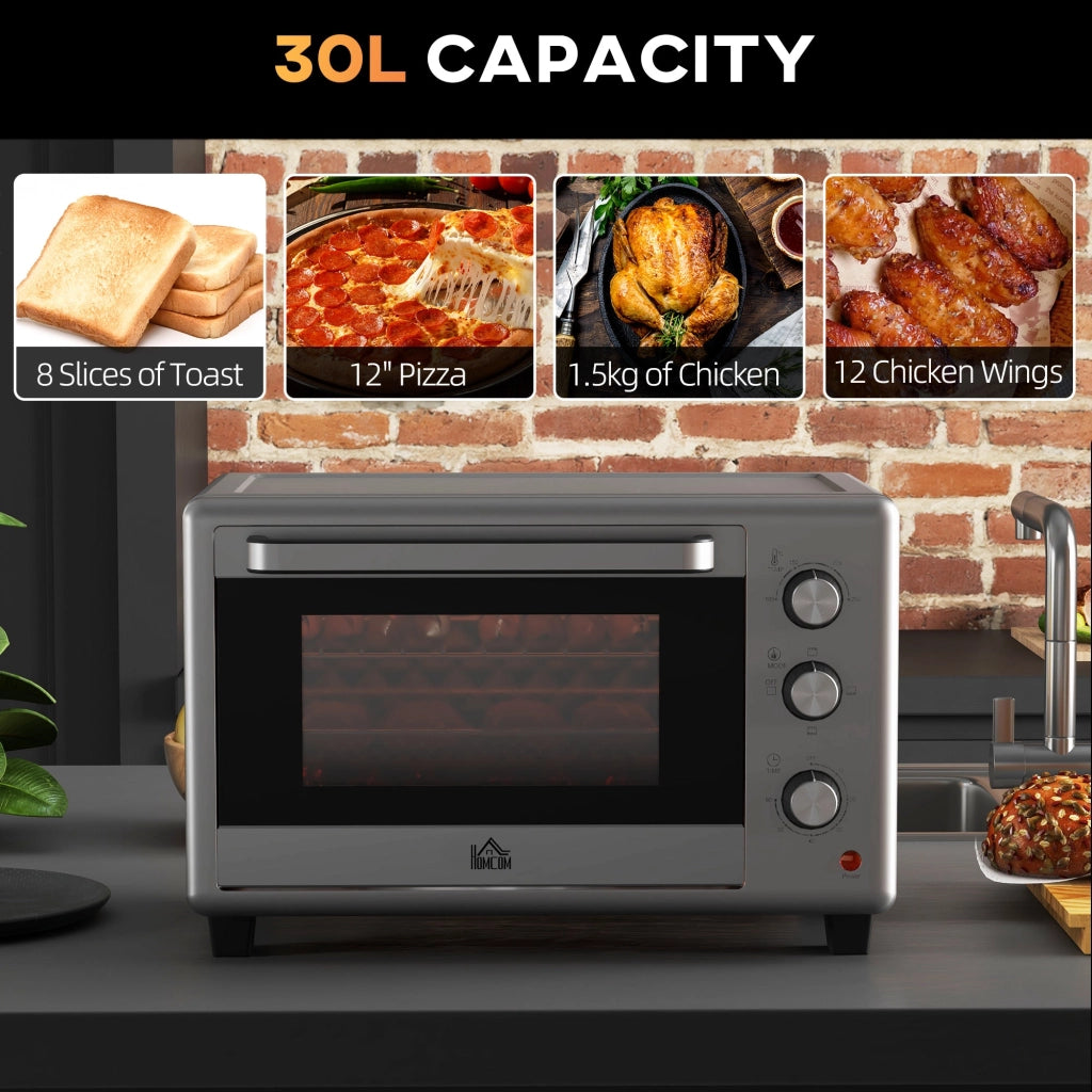 Fornetto Elettrico 30 Litri 1600W con 3 Funzioni di Cottura Argento