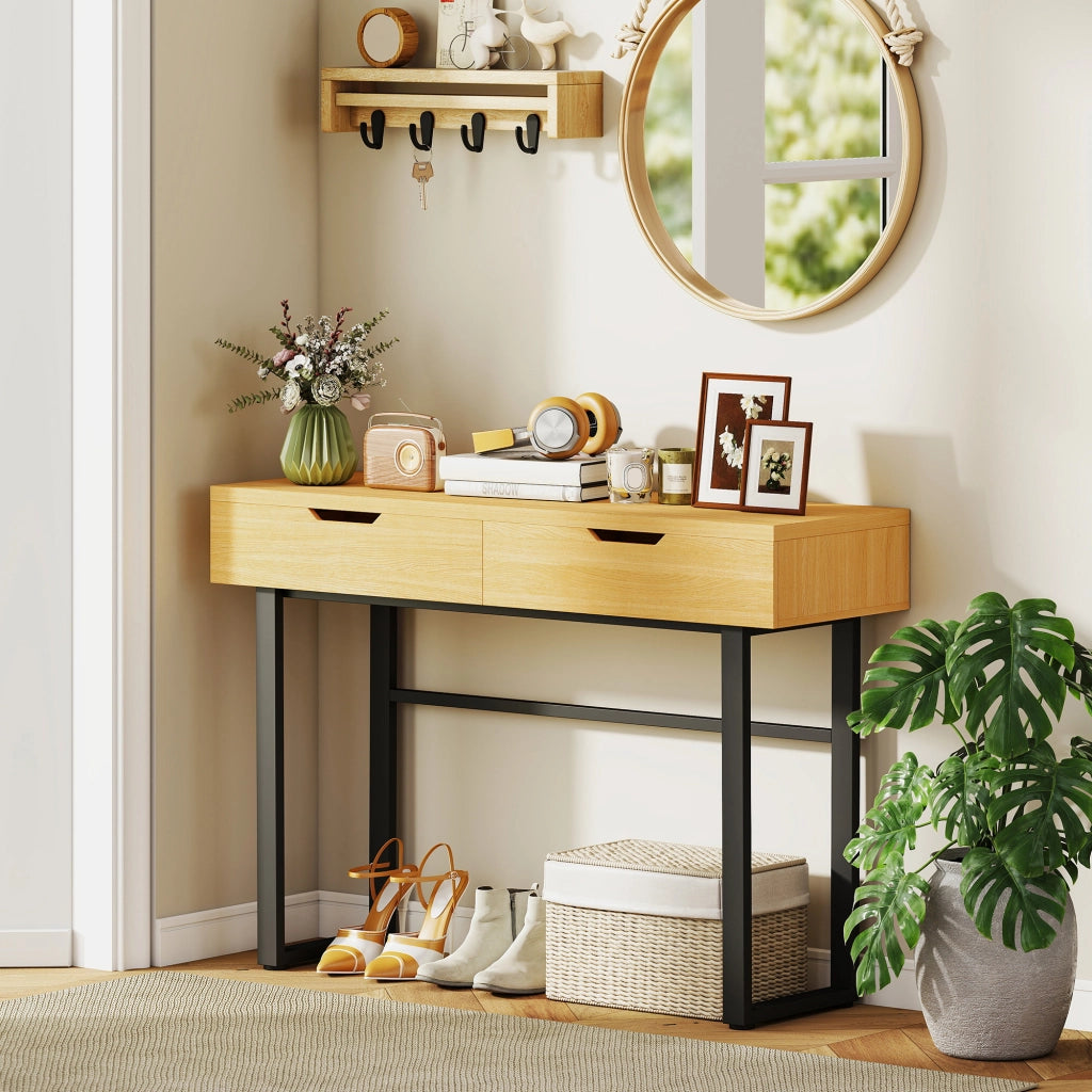 Tavolino console con 2 cassetti ¨C zephmum ¨C metallo naturale 110x35x76.5 cm