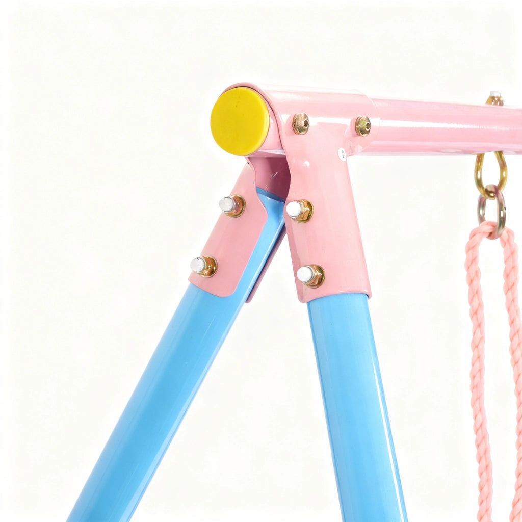 Area giochi per bambini con due altalene e scivolo per giardino in acciaio blu e rosa 120×40×26 cm