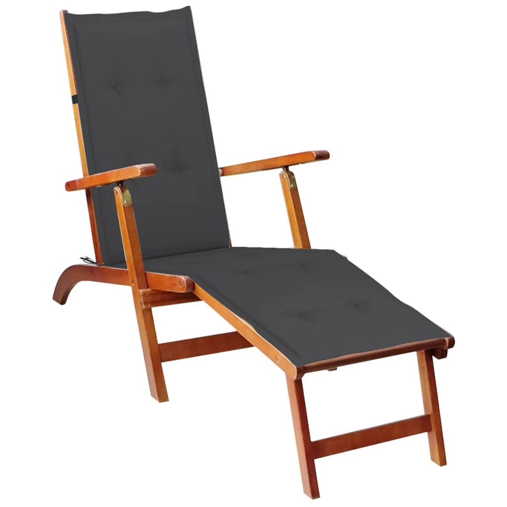 Lettino prendisole sedia a sdraio lettino prendisole letto da giardino mobili da esterno per patio con poggiapiedi e cuscino legno massello di acacia 02_0012583