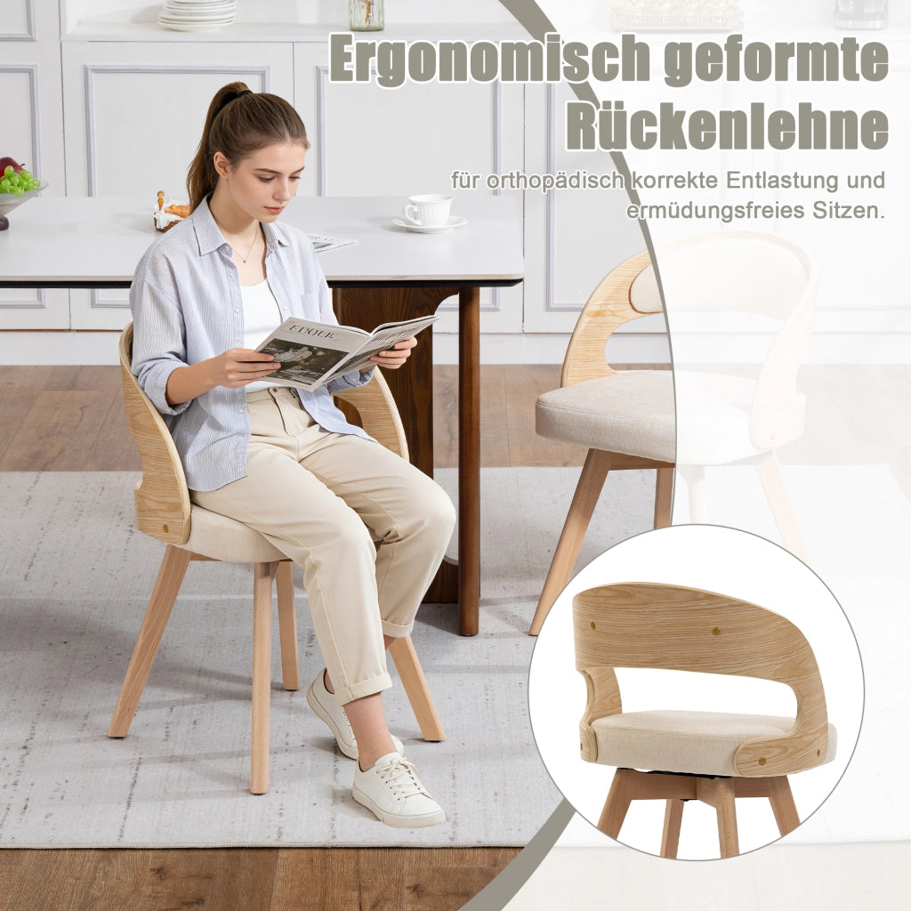 Sedia da pranzo girevole a 360 gradi con schienale ergonomico e seduta imbottita in lino beige