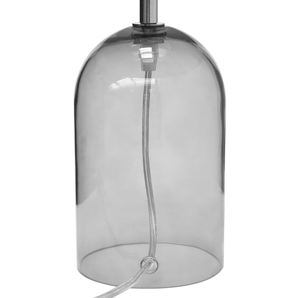 Lampada da Tavolo Trasparente e Grigio Base in Vetro Tamburo in Poliestere Paralume Design Moderno
