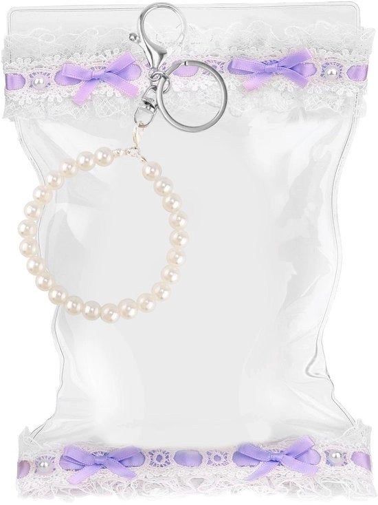 Borsa impermeabile portatile in PVC 15x25cm - Displaytas trasparente - Accessori per bambole - Inclusa chiusura con perle e orecchino per chiave