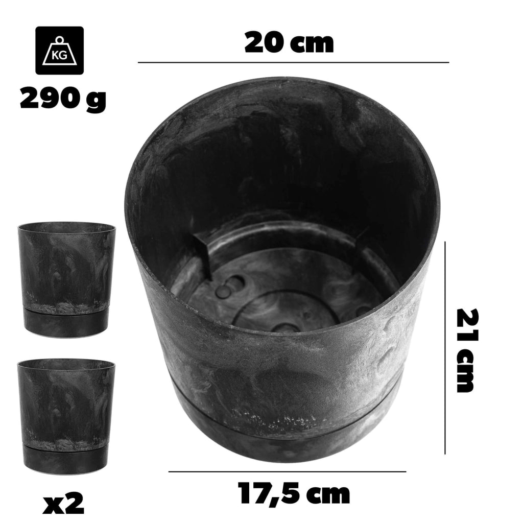 Vaso da fiori KADAX con coprivaso e sottovaso, rotondo, 20 cm, set da 2