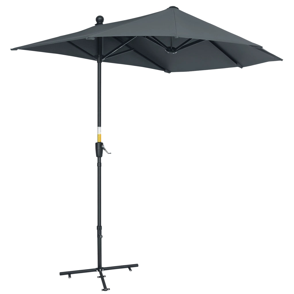 Ombrellone Semicircolare con Manovella e Tettuccio Anti UV, 200x190x240 cm, Grigio