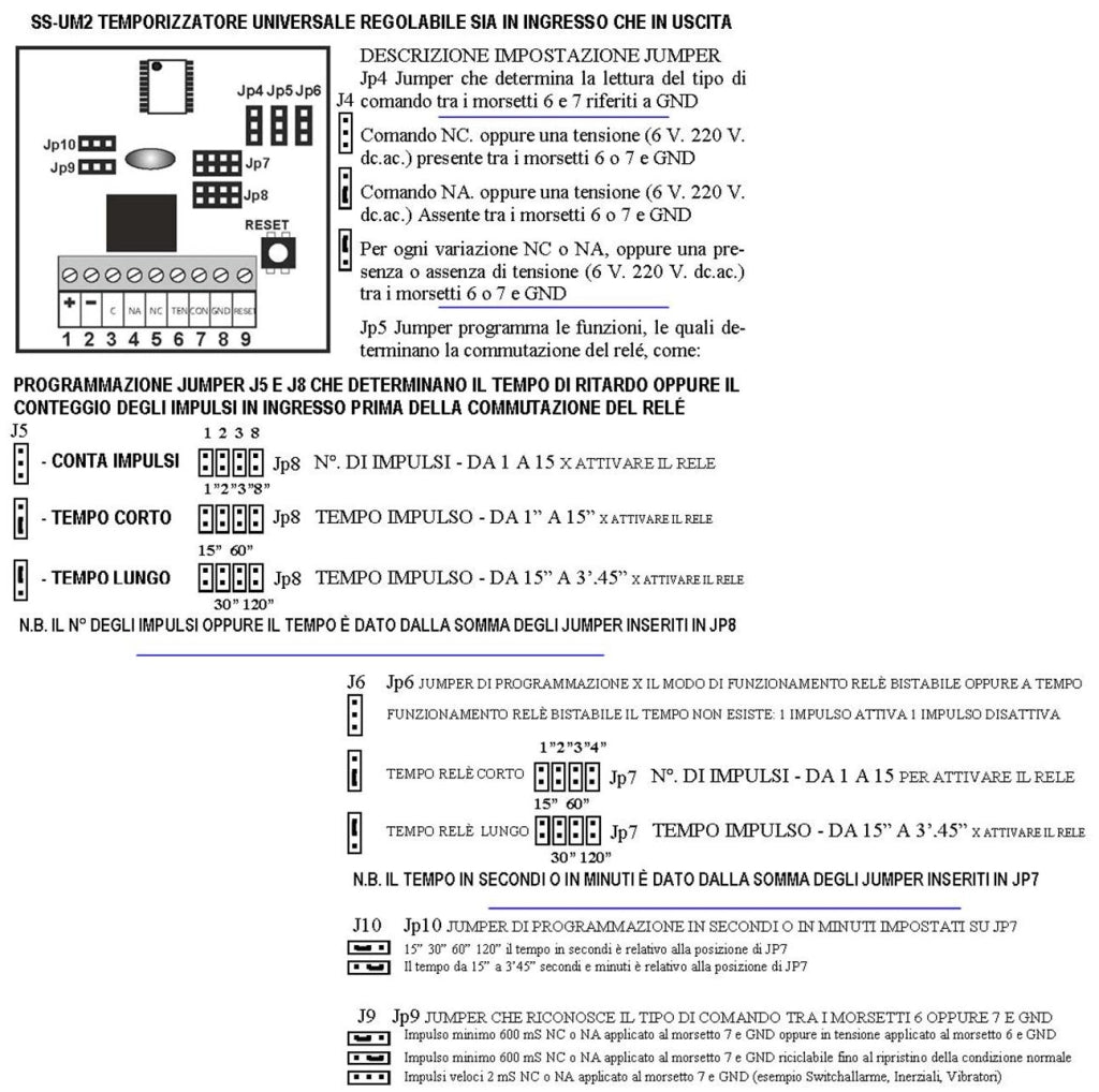 Temporizzatore Contaimpulsi Multifunzione Tempo Impostabile IN-OUT Uscita Relè 2 A Mono Bistabile Ritardo Prima o Dopo il Comando Multiuso Utile Antifurto Per Parcometro Aliment. 12 Vac Assorb. 50 mA