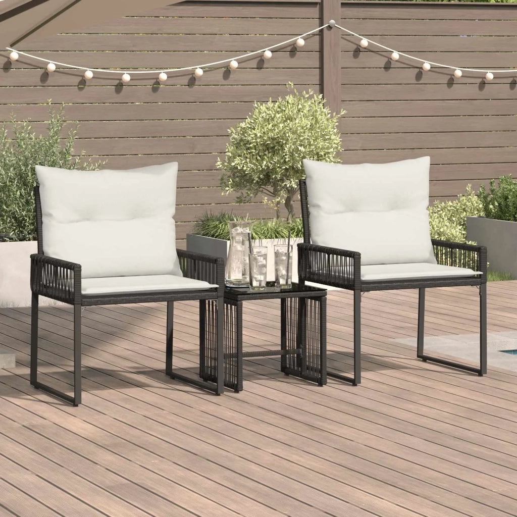 Set di Mobili da Esterno 7 pcs Nero e Bianco Crema polyrattan