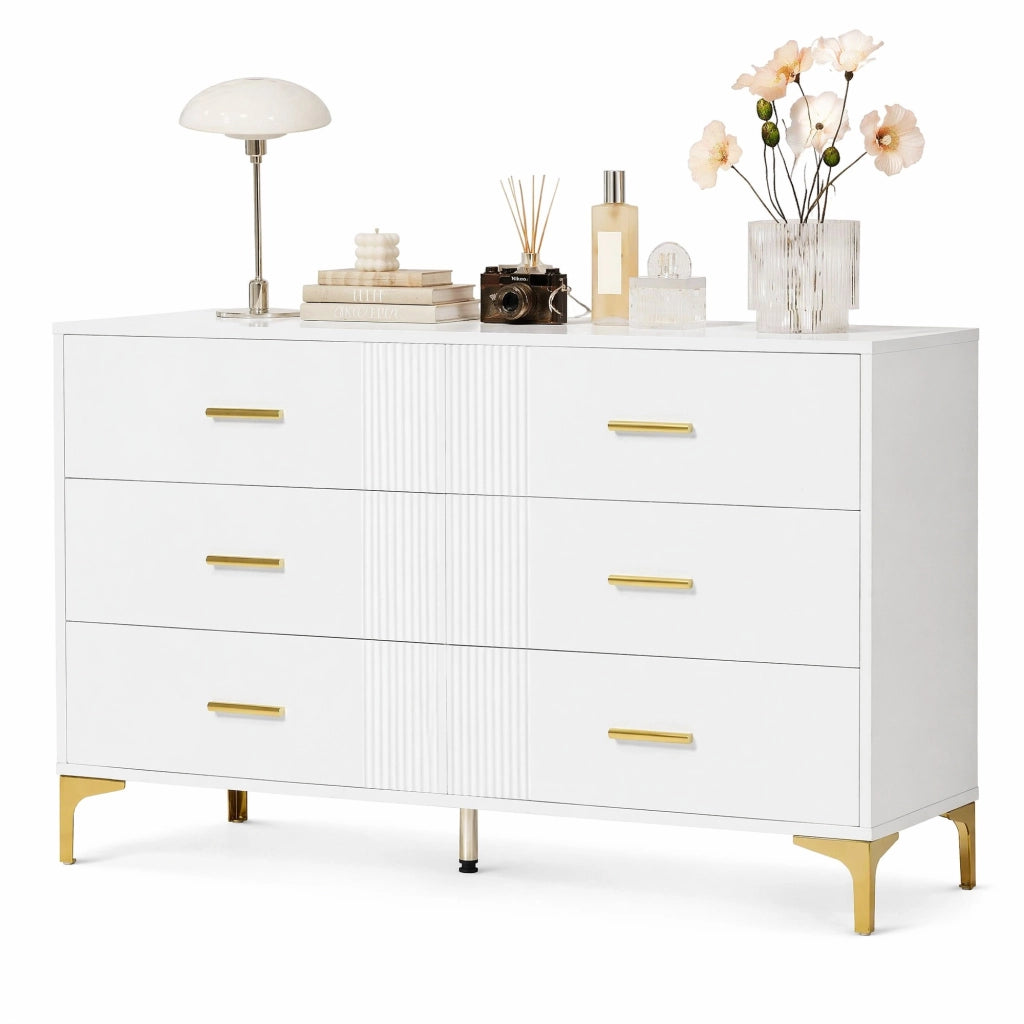 Cassettiera bianca a 6 cassetti in MDF 120x40x76 cm