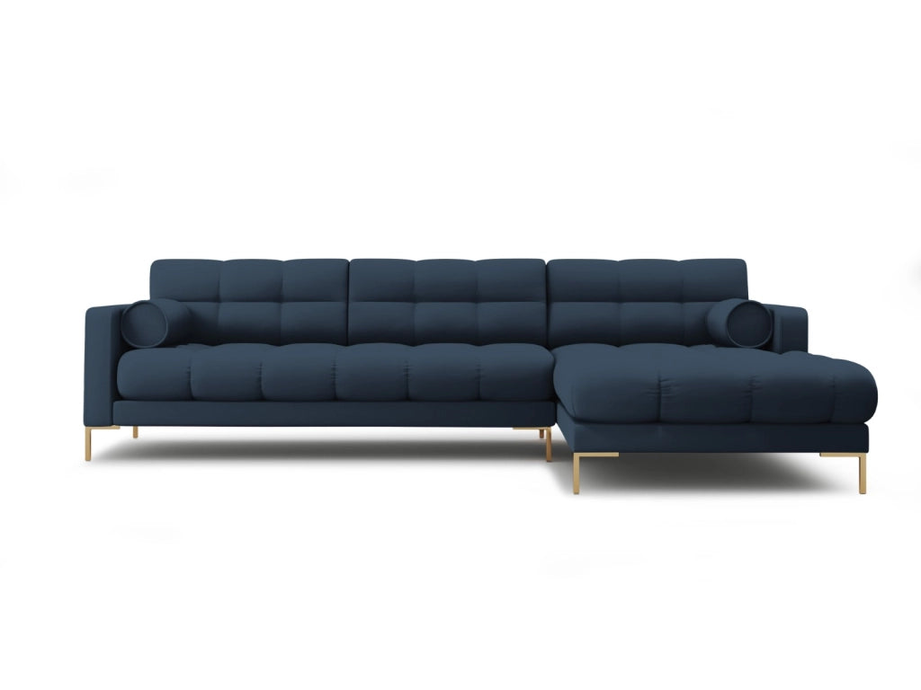 Cosmopolitan Design - Divano angolare destro "Bali" 5 posti in tessuto strutturato blu 