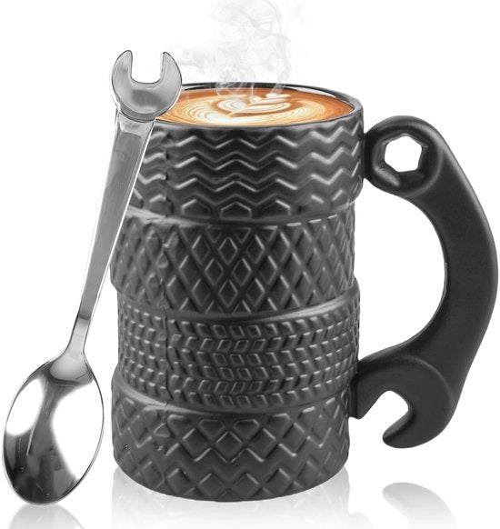 Custodia per Gomme 500 ml - Tazza Ceramica - Forma di Gomma - Caffè - Carina - Divertente - Per Appassionati di Auto