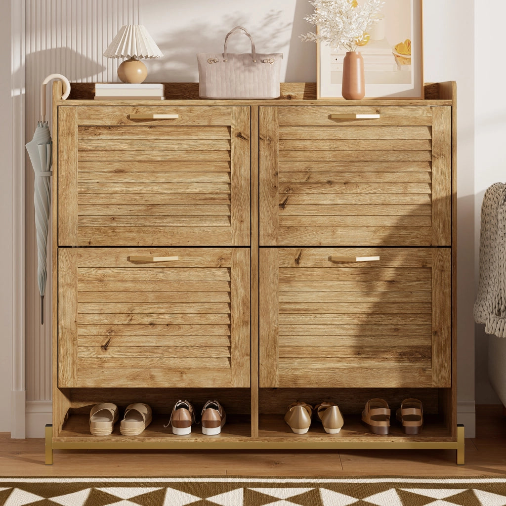 Mobile Scarpiera con 4 Ante e Ripiano; Struttura in Metallo; Stile Moderno; in MDF; Effetto Legno; 108;5×24×100 cm