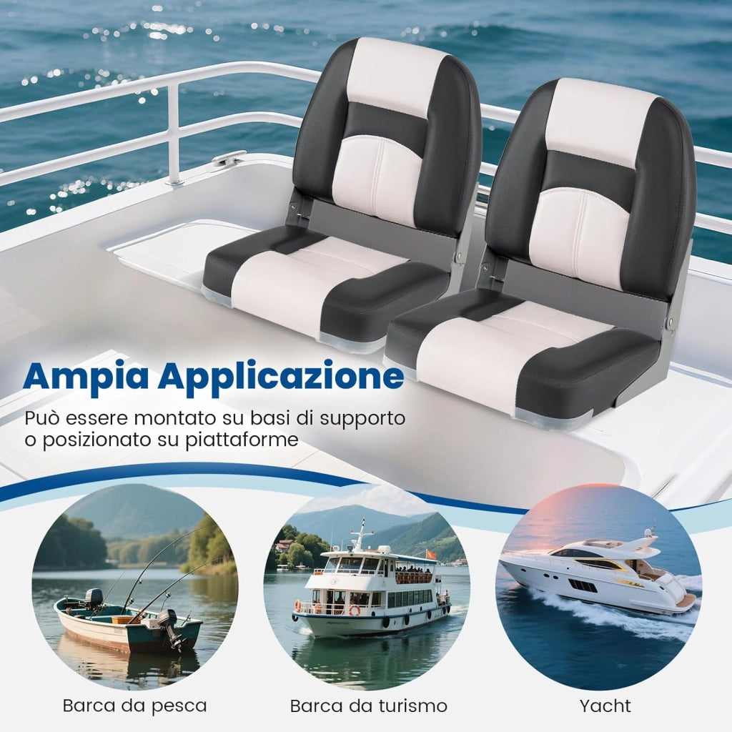 Set di 2 Sedie da Barca, Sedili Alti da Barca Pieghevole Morbide Imbottite Spesse, Sedile Nautica Ergonomico per Imbarcazioni da Pesca, 42 x 49 x 51 cm, Grigio e Bianco