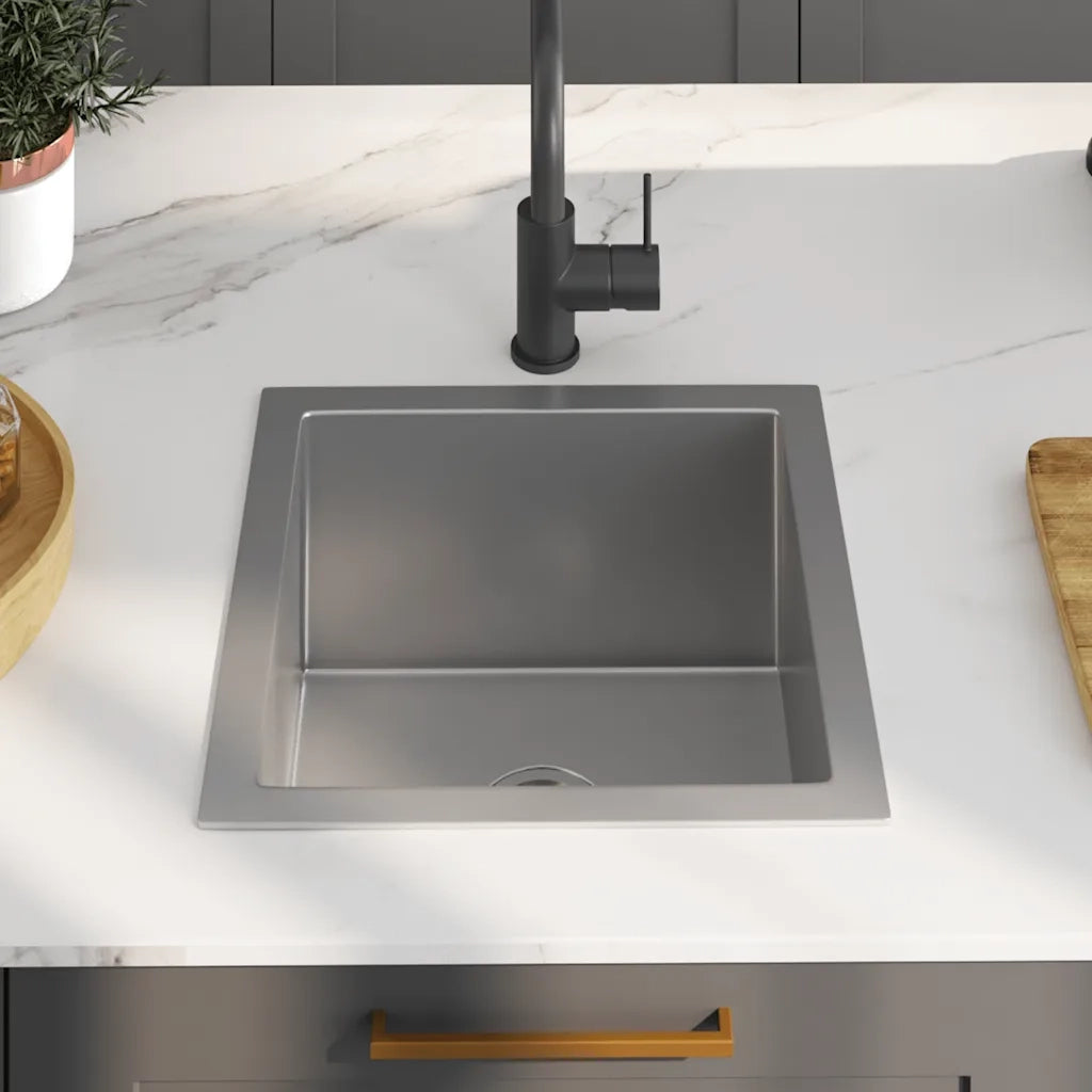 Lavello da Cucina Lavorato a Mano-Lavandino-Lavabo in Acciaio Inox 909962