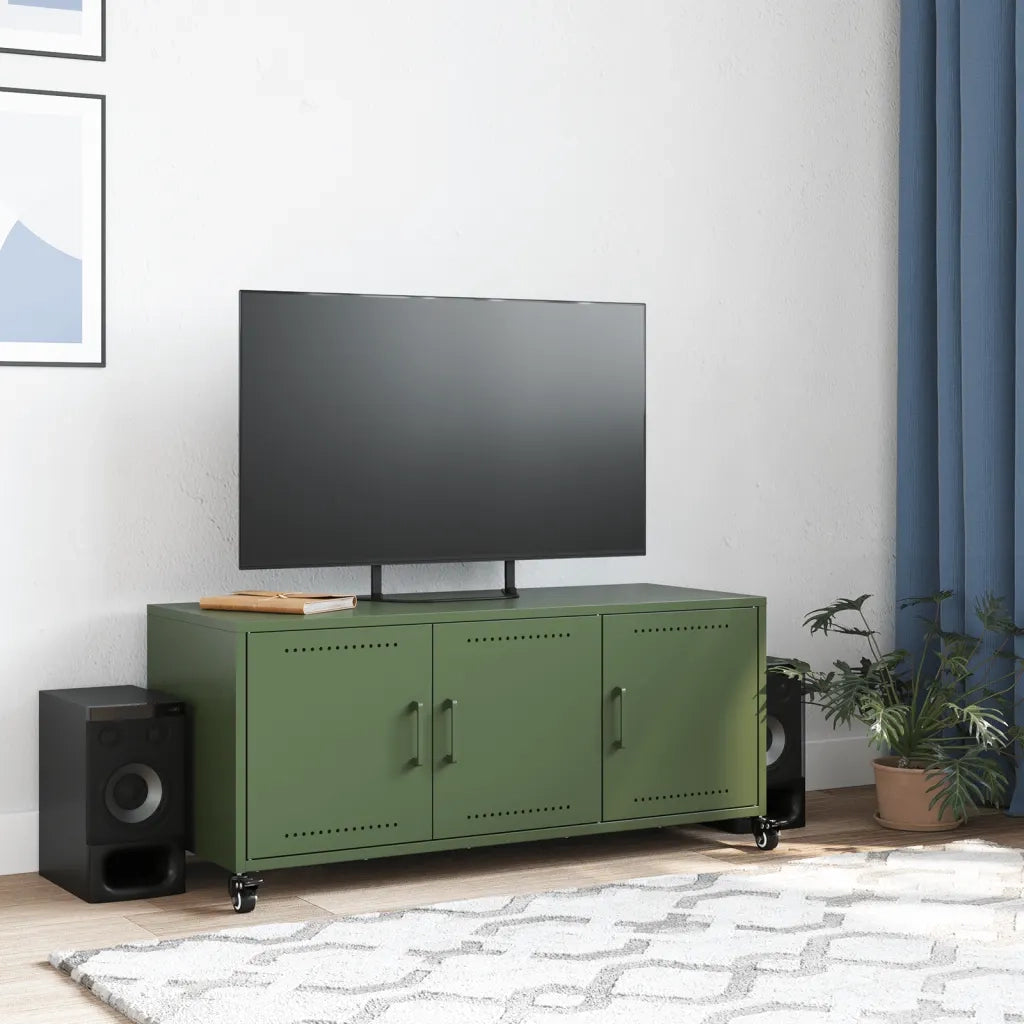 Mobile TV-Credenza per TV-Console TV Verde Oliva 100,5x39x43,5cm Acciaio Laminato a Freddo