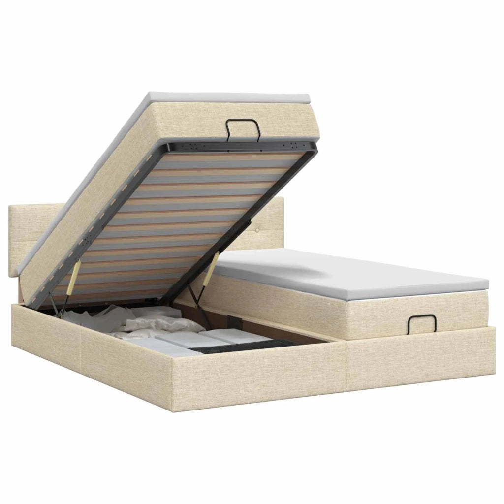 Letto ottomano con materasso con testiera 2 pz Crema Tessuto 3456703