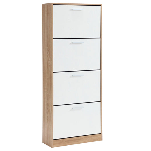 Scarpiera Salvaspazio 4 Ante a Ribalta 63x24x155h cm in Melaminico Venato a Rilievo Rovere e Bianco