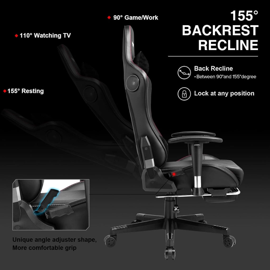 Sedia da gaming, con poggiapiedi, altoparlante Bluetooth, ergonomica, da ufficio, da scrivania, con schienale regolabile, portata 150 kg, colore: nero