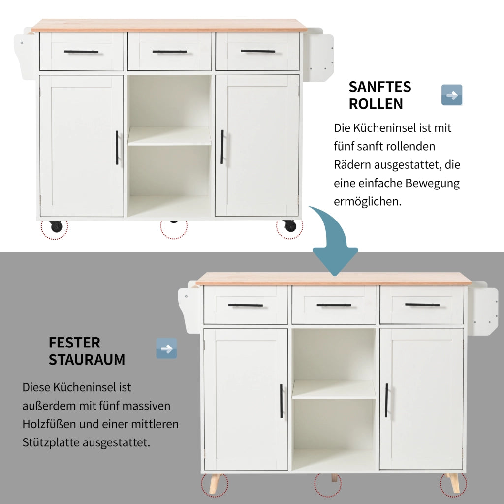 CARRELLO CUCINA con piano ribaltabile 139x46(71)x91,5 cm bianco MDF