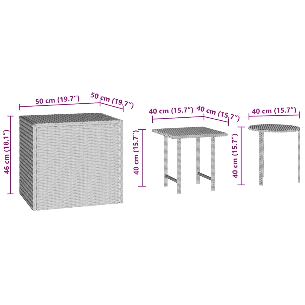 Tavolini da Giardino 3 pz | Tavolino da esterno Neri in Polyrattan