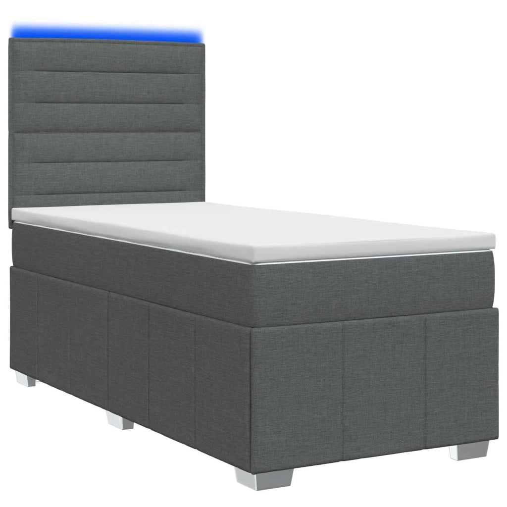 Letto Box Spring LED con Materasso Grigio Scuro 100 x 200 cm 3455529