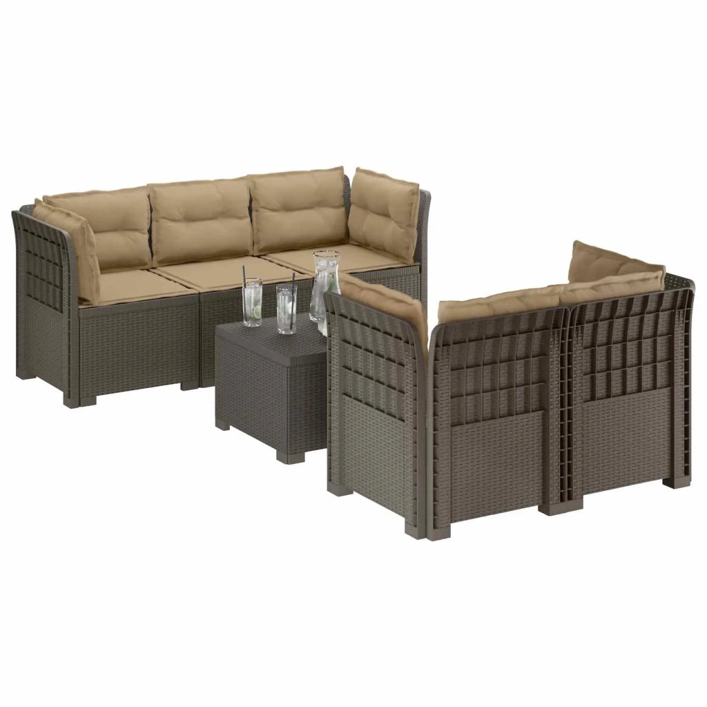 Divano da Giardino 5 Posti con Cuscini Stile Rattan PP 3443920