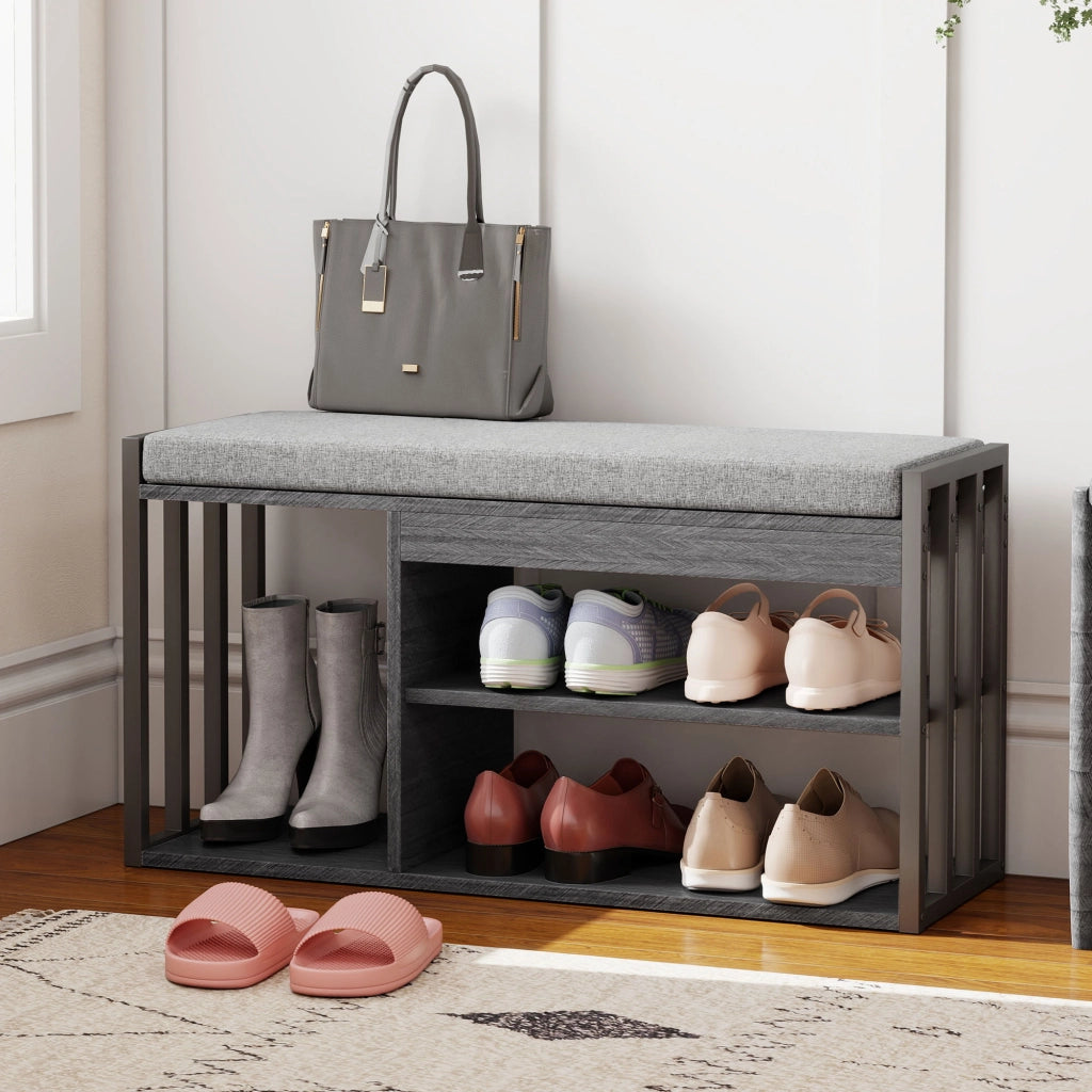 Scarpiera con panca ¨C Xylo ¨C legno grigio 3 ripiani salvaspazio ingresso