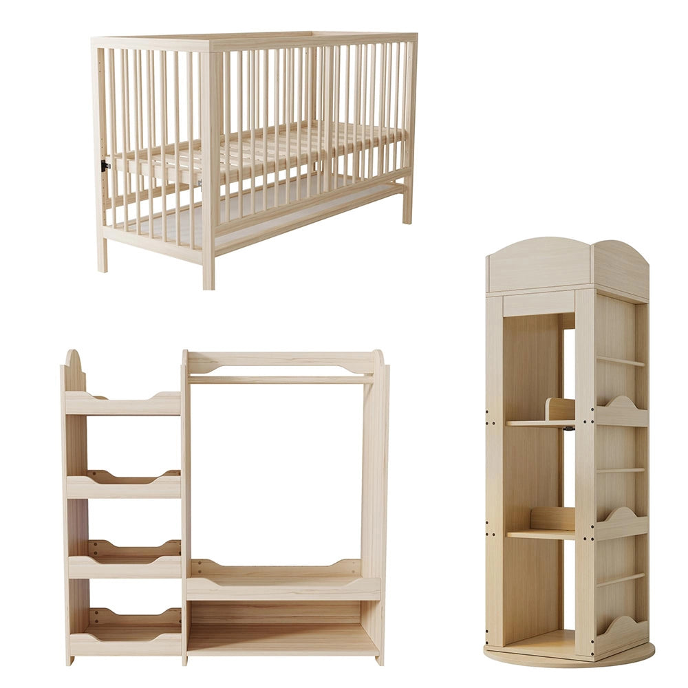 Set mobili combinati bambino multifunzione - Xylo - letto, armadio, libreria girevole, colore legno naturale