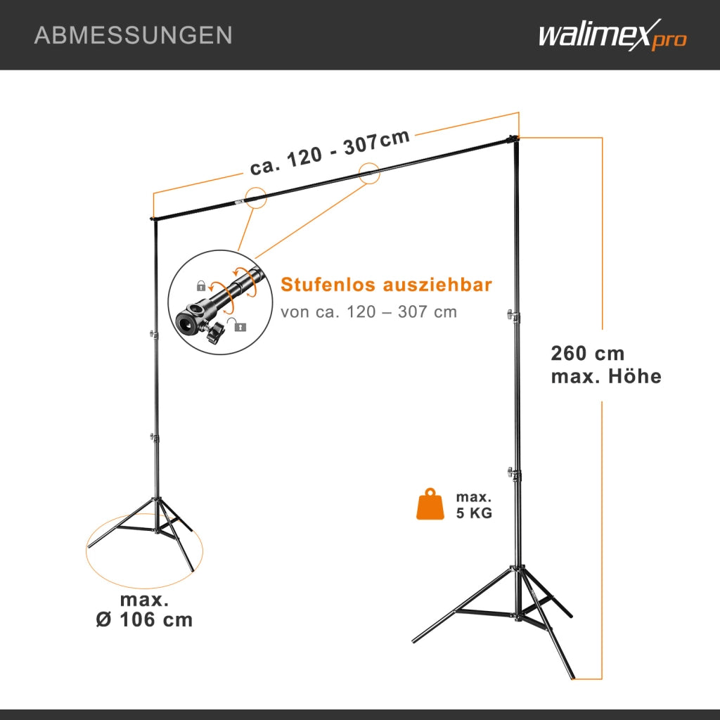 Set premium per studio fotografico incl. 2x treppiede lampada, 2x softbox LED 45 W bicolore e sfondo, potente illuminazione video per interno
