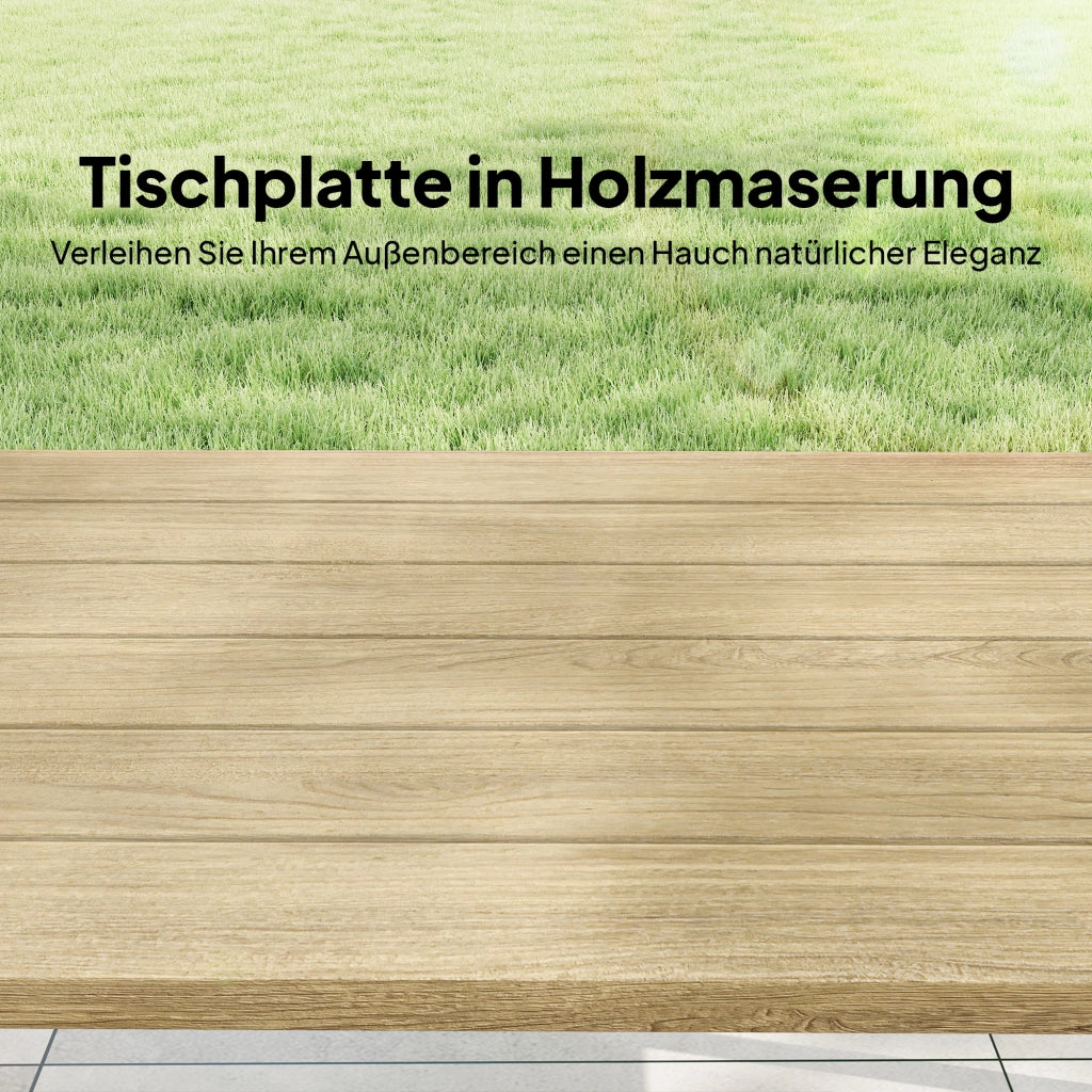 Tavolino da esterno rettangolare in metallo con piano effetto legno ¨C Zephmum ¨C 100x55 cm, marrone