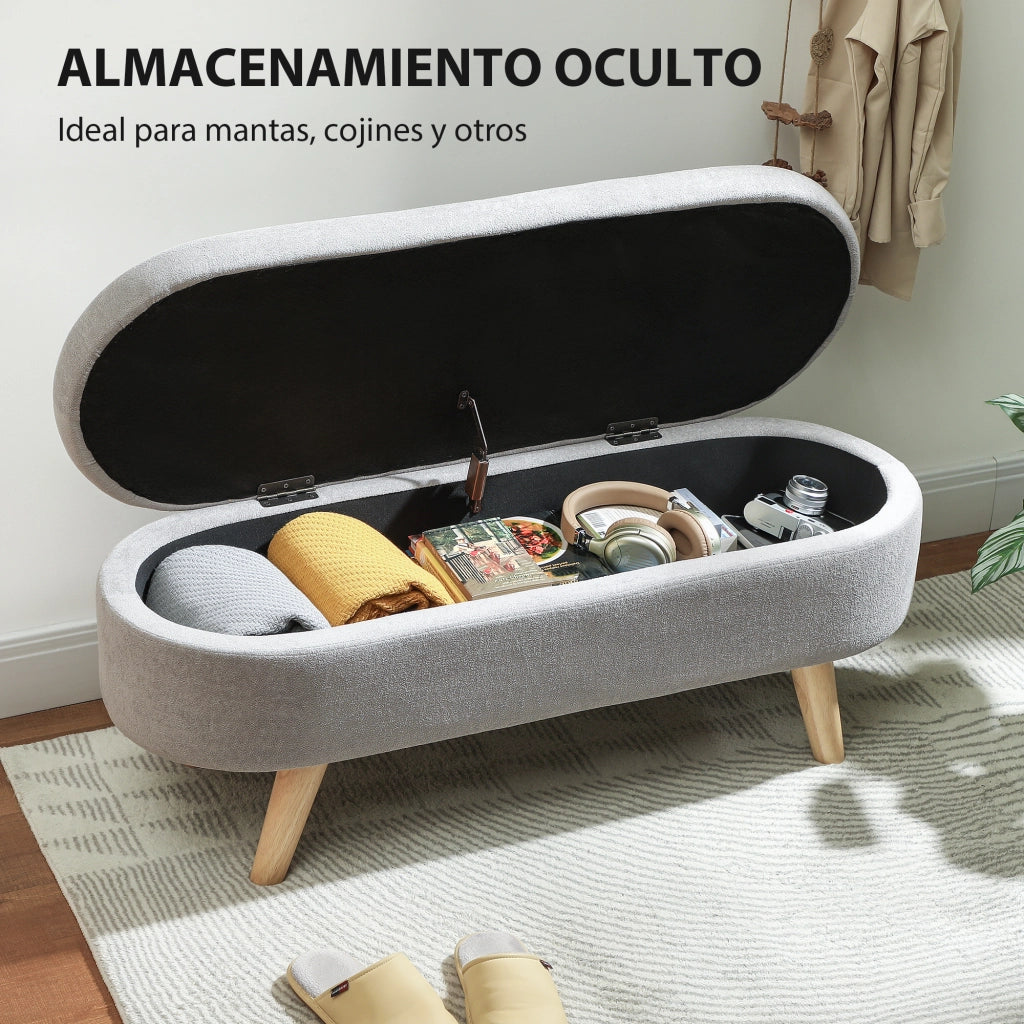 Pouf con Cuscino Imbottito in Velluto ¨C Zephmum ¨C Grigio Chiaro con Gambe in Legno