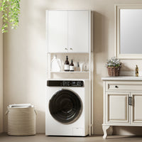 Mobile Bagno Sopra WC e Lavatrice 64x20x180 cm con Armadietto in MDF Bianco