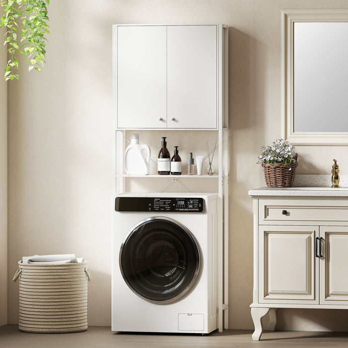 Mobile Bagno Sopra WC e Lavatrice 64x20x180 cm con Armadietto in MDF Bianco