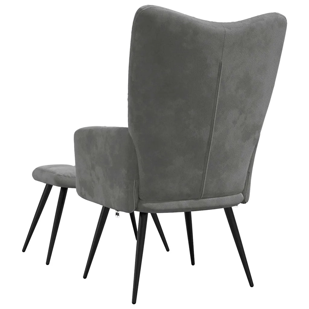 Divano Sedia-Poltrona Relax con Poggiapiedi Grigio Scuro in Velluto 369651