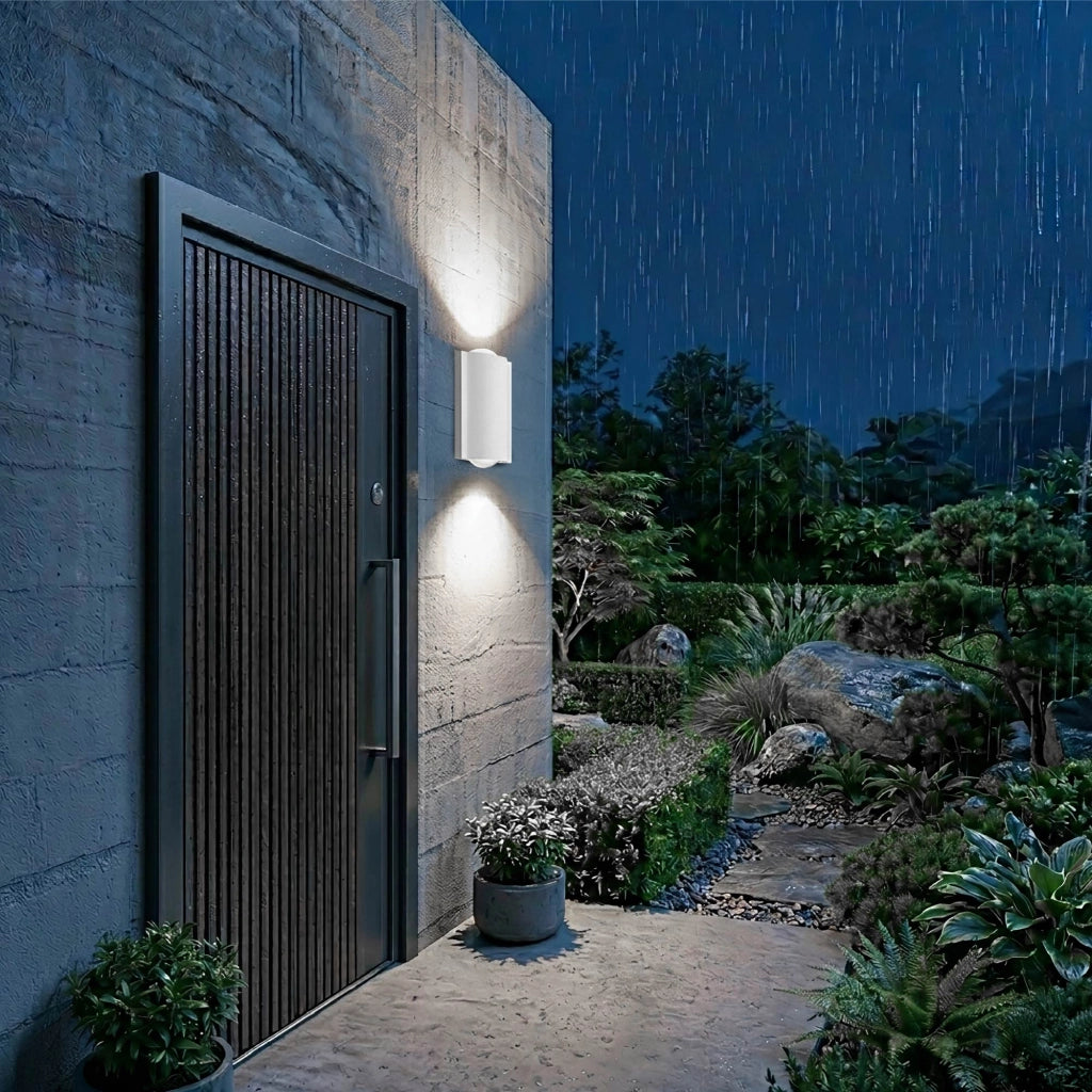 Set 2 Applique LED da Parete 2 LED Design Curvo Compatto IP65 Interno/Esterno Luce Naturale o Fredda Nero o Bianco Luce Fredda - Bianco
